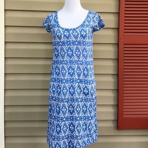 J. Crew women's semi sheer blue/gray print dress.